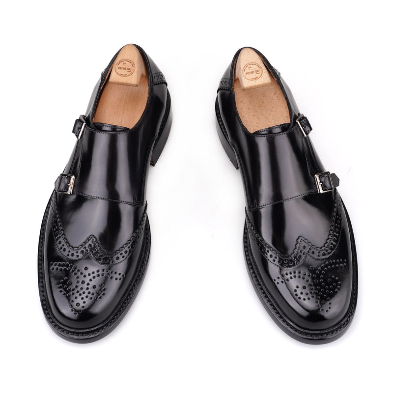 BEIFENG  Brogues Double Monks in Shell Cordovan