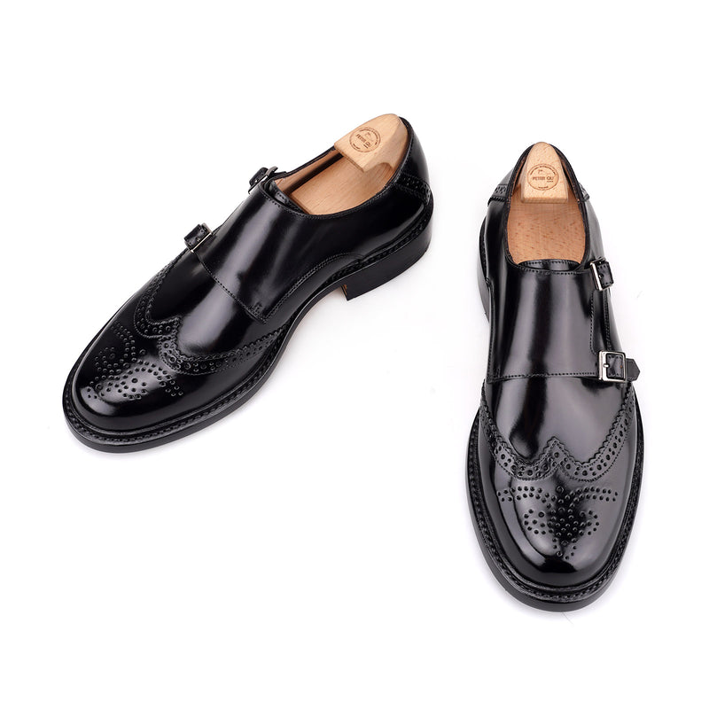 BEIFENG  Brogues Double Monks in Shell Cordovan