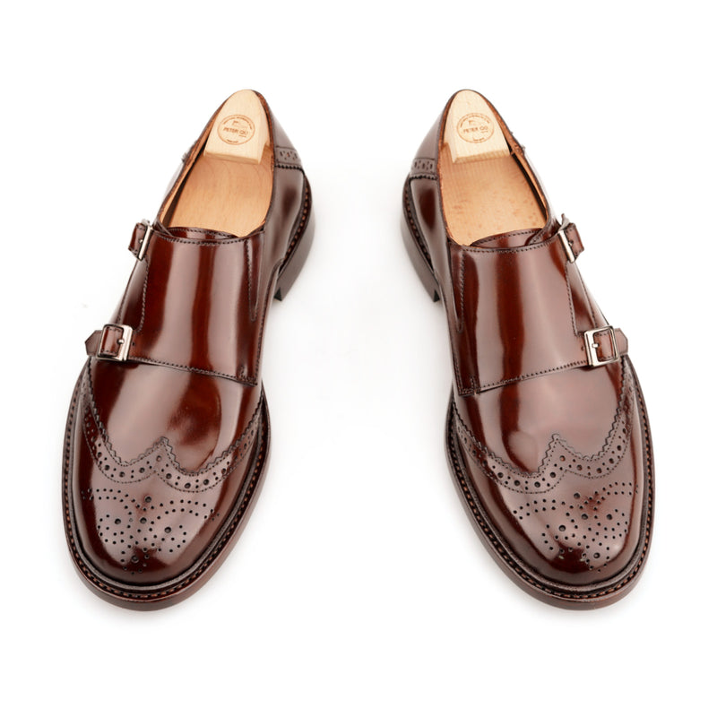 BEIFENG  Brogues Double Monks in Shell Cordovan