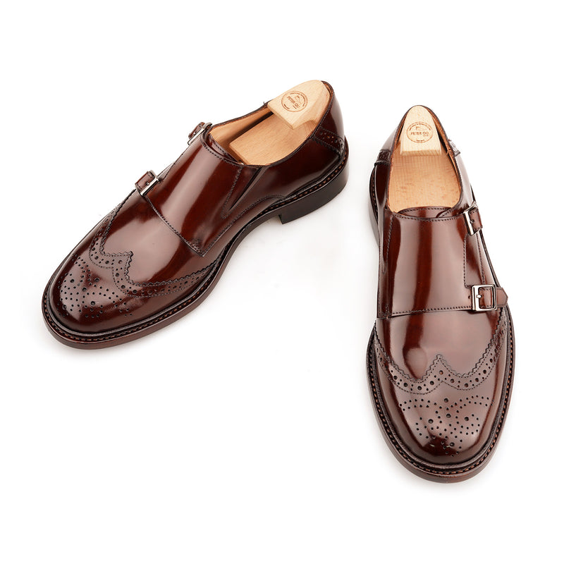 BEIFENG  Brogues Double Monks in Shell Cordovan