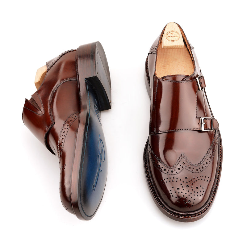 BEIFENG  Brogues Double Monks in Shell Cordovan